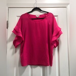 Umgee Hot Pink Ruffle Sleeve Top